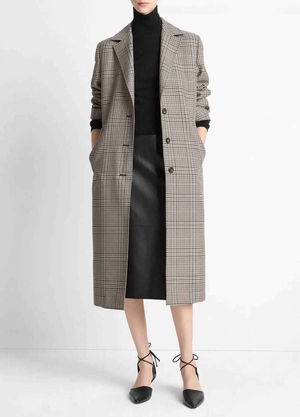 NEW VINCE pressed plaid car coat